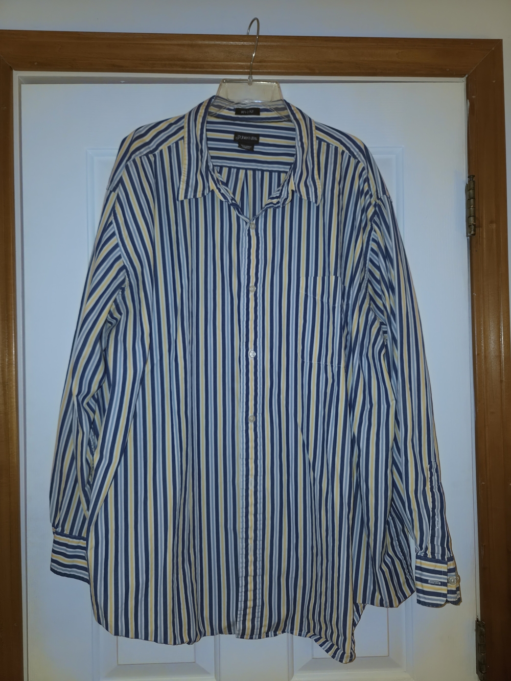 St. John's Bay Blue, White & Yellow Vertical Stripe Button-Up Shirt